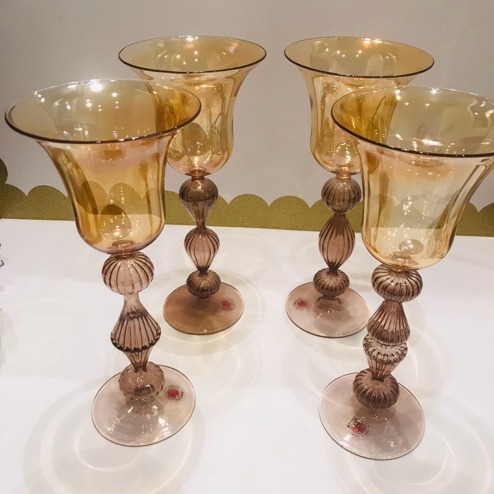 Vintage Parise Vetro Venetian Murano Wine Glasses.